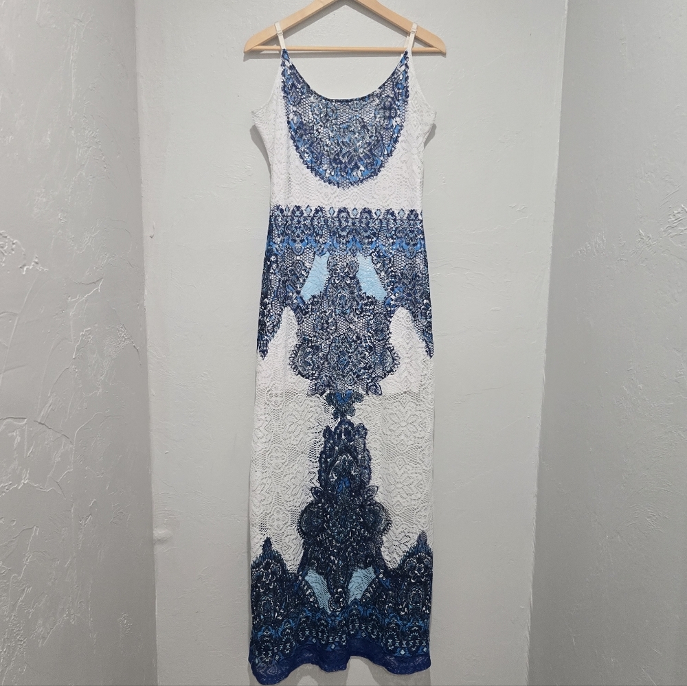 Boho Blue and White Lace Dress